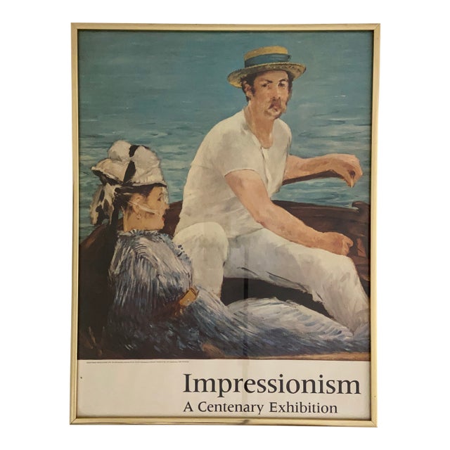 1990s Impressionism Poster in Brass Frame For Sale