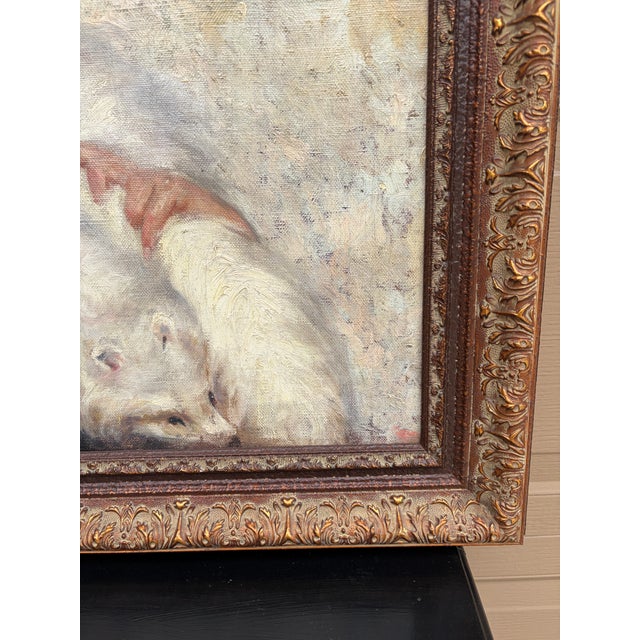 Wood Early 20th Century Adolfo Belimbau Portrait of a Woman in a White Fox Stole, Antique Italian Oil on Canvas For Sale - Image 7 of 10