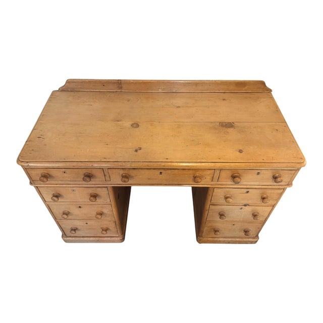 Victorian Pine Pedestal Desk with Raised Gallery, 1880 For Sale - Image 4 of 10