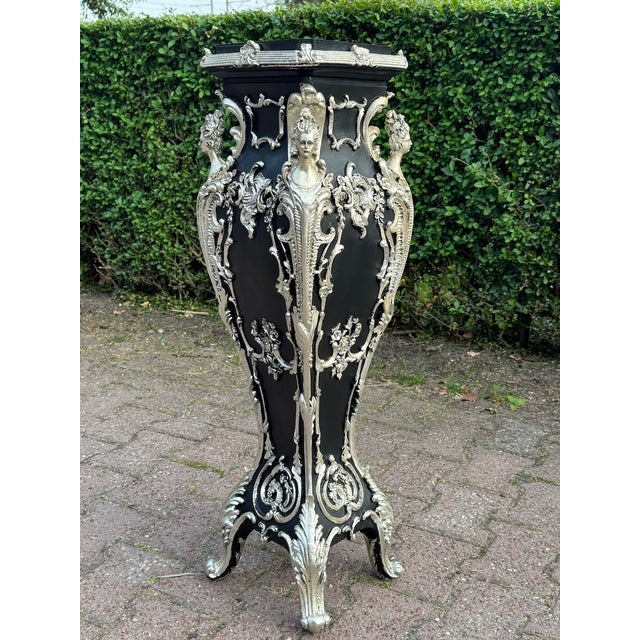 1990s Italian Baroque Black Silver Resin Pedestals 2pc- Pair For Sale - Image 16 of 18