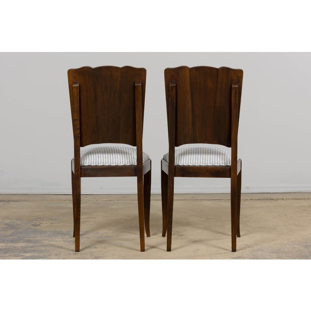 1920s French Art Deco Walnut Dining Chairs W/ Striped Linen - Set of 6 For Sale - Image 18 of 18