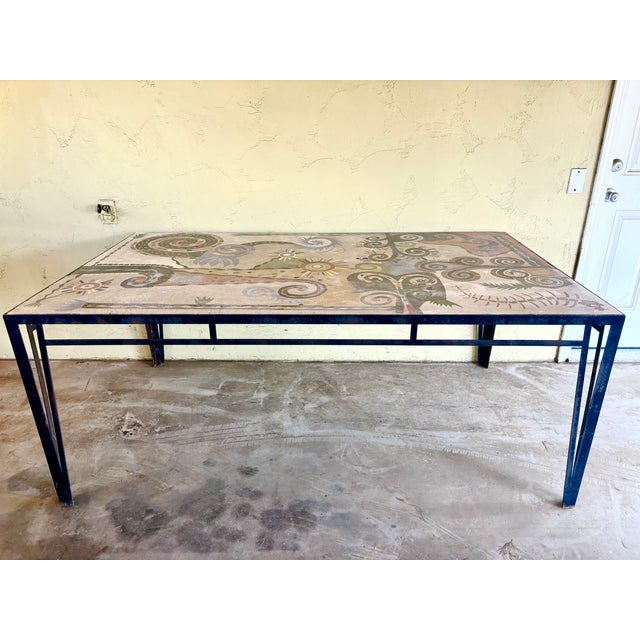 1990s Post Punk Artist Uli Boege Ceramic and Concrete Mosaic Iron Dining Table Monumental Los Angeles Artist 1995 Indoor/Outdoor For Sale - Image 5 of 18