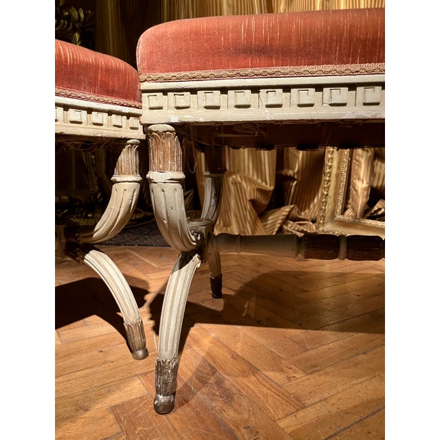 Beige Antique Italian Louis XVI Style Lacquered and Parcel Gilt Stools, 1890s, Set of 2 For Sale - Image 8 of 18