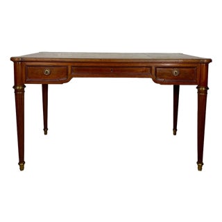 Elegant Early 20th Century Writing Desk With Brass Details and Three Drawers For Sale