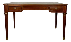 Elegant Early 20th Century Writing Desk With Brass Details and Three Drawers