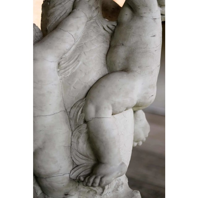 Antique Italian Carved Marble Fountain Depicting Putti Wrestling a Dolphin For Sale In New York - Image 6 of 13