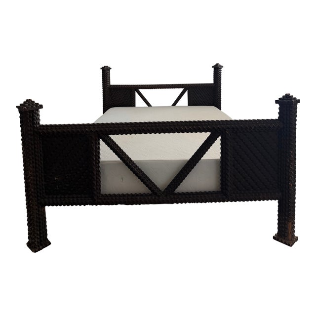 Antique Tramp Art Bed For Sale