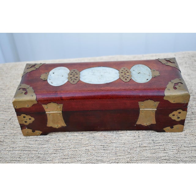 Vintage Chinese Rectangular Jewelry Box W/Carved Stone & Brass Mounts For Sale In Philadelphia - Image 6 of 12