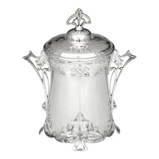 WMF Art Nouveau Silverplate Biscuit Barrel With Figural Maidens & Glass Liner, c.1900–1915 For Sale