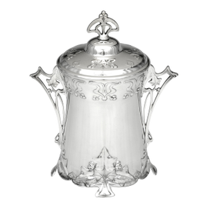 WMF Art Nouveau Silverplate Biscuit Barrel With Figural Maidens & Glass Liner, c.1900–1915