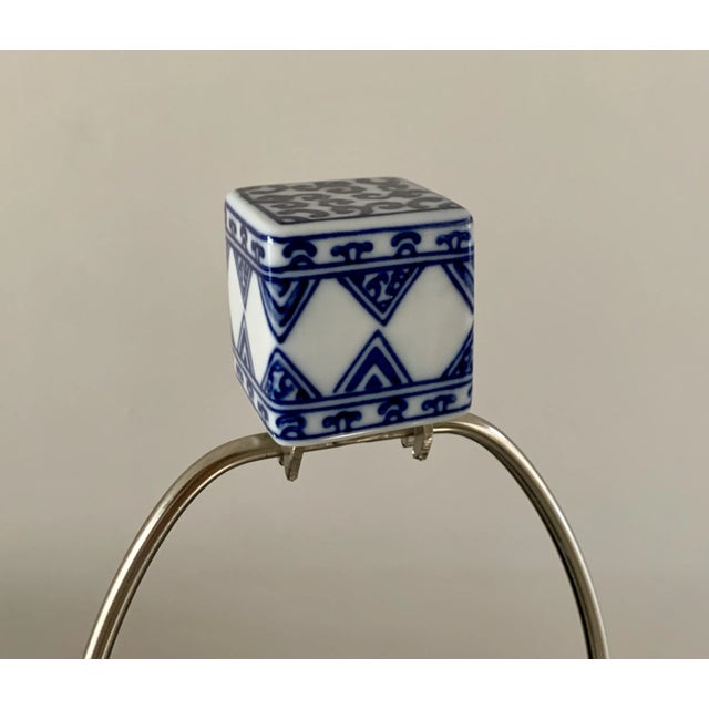 Ceramic Chinoiserie Square Blue White Table Lamps - A Pair For Sale - Image 7 of 8
