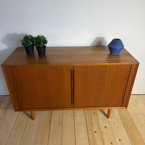 Teak Sideboard with Retractable Doors by Kai Kristiansen Denmark, 1960s For Sale - Image 3 of 11