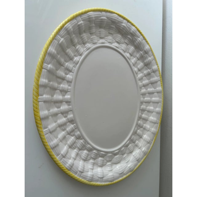 Traditional Vintage Porcelain Robert Nemeth Basketweave White With Yellow Trim Plate For Sale - Image 3 of 7