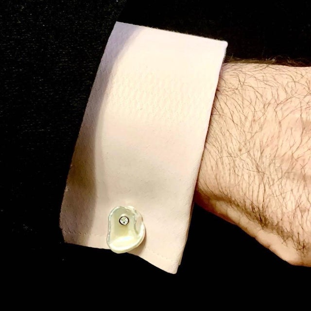 Diamond Fresh Water Pearl Cufflinks 14k Gold 0.45 TCW Designer Certified, Pair For Sale - Image 12 of 14