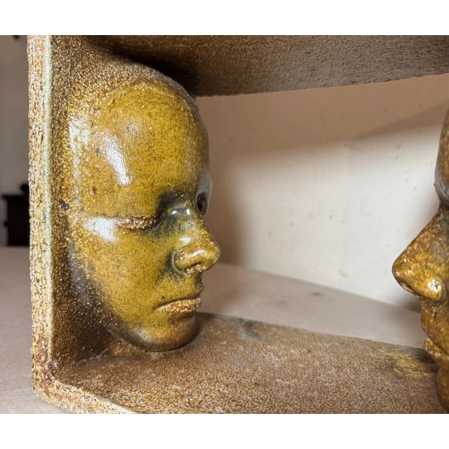 1980s Modern Earthenware Pottery Figural Face to Face Sculpture Statue Brick Planter For Sale - Image 4 of 14