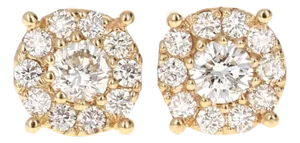 0.75 Carat Round Diamond Floret Design 14 Karat Yellow Gold Stud Earrings, A Pair
