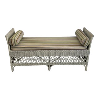 Mid 20th Century Hollywood White Wicker Bench Settee For Sale