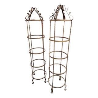 Mid 20th Century Italian 4 - Tier Twisted Wrought Iron Gilt Rope Étagères Display Shelf - A Pair For Sale