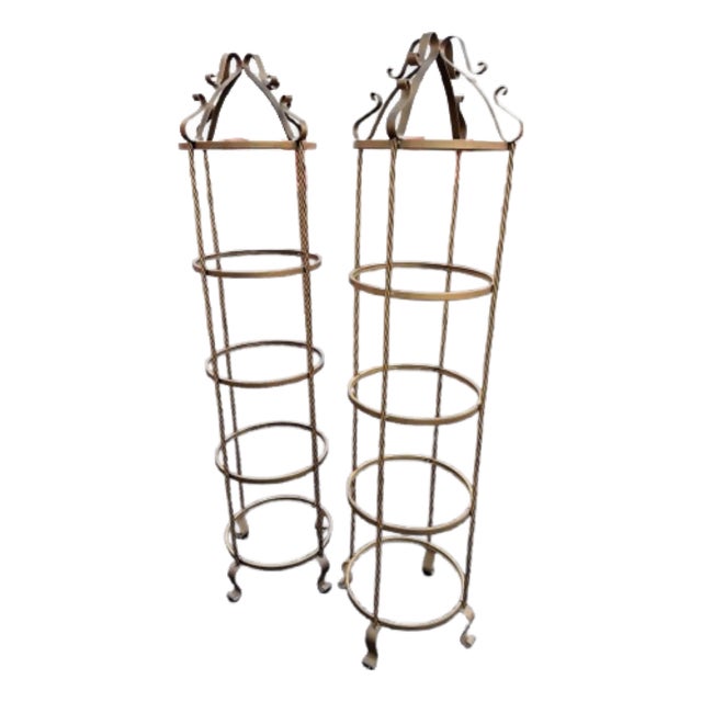 Mid 20th Century Italian 4 - Tier Twisted Wrought Iron Gilt Rope Étagères Display Shelf - A Pair For Sale