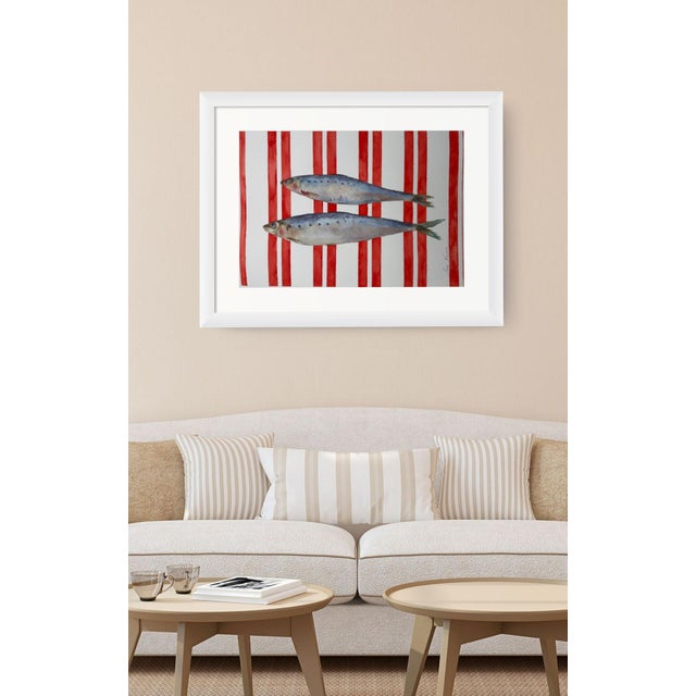 Red “Sardinelles on Red” Original Impressionistic Watercolor Colored Pencils on Paper Fish Still Life by Anna Novick For Sale - Image 8 of 12