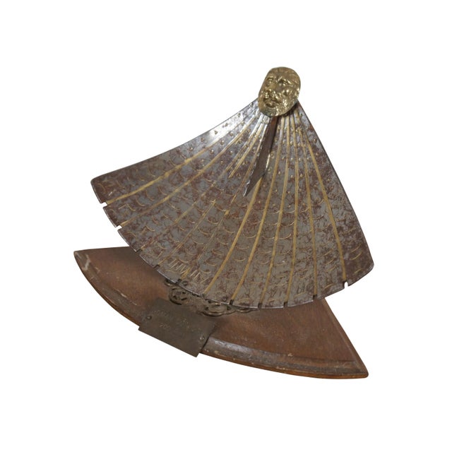 Asian Antique Vintage Souvenir Roman Sun Dial 200 Ad Fan Shaped Lions Head Made in Italy For Sale - Image 3 of 12