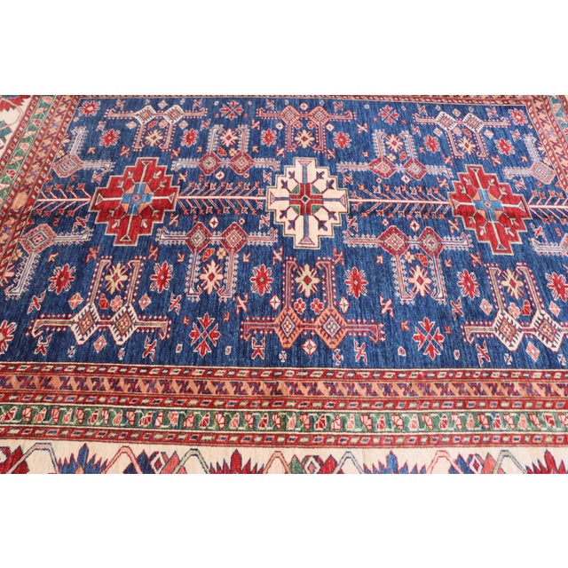 Tribal Bold Kazak Tribal Rug – Blue & Red Wool – 8'1" X 10'2" For Sale - Image 3 of 7
