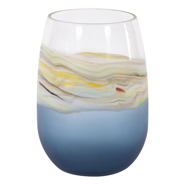 Cyprus Tall Wide Mouth Hand Blown Glass Vase For Sale