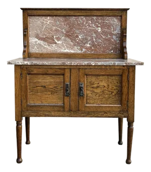 Vintage Medium Brown Rose Pink Marble Stone Top Washstand Side Table Credenza