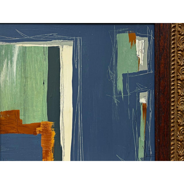 Blue “River Moss" Abstract Art in Antique Frame, Transitional Living Room Art by JTS For Sale - Image 8 of 10