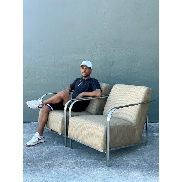 Late 20th Century Vintage Boho Chrome Frame Lounge Chairs - A Pair For Sale - Image 5 of 12