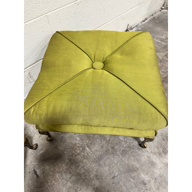 Avocado Hollywood Regency Olive Green Silk Button Tufted Footstools - A Pair For Sale - Image 8 of 12