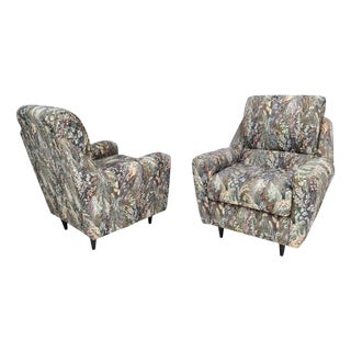 Set of Vintage Patterned Fabric Armchairs, Italy For Sale