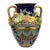 Late 20th Century Italian Majolica Amphora Vase – Hand-Painted Cobalt Blue Glazed Ceramic With Fruit Motif For Sale