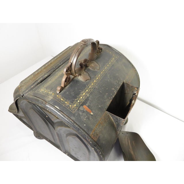 Antique Coal Scuttle Box W/ Reverse Painted Glass of a Buck / Deer ~ Fireplace Functional Art Decor For Sale - Image 13 of 18