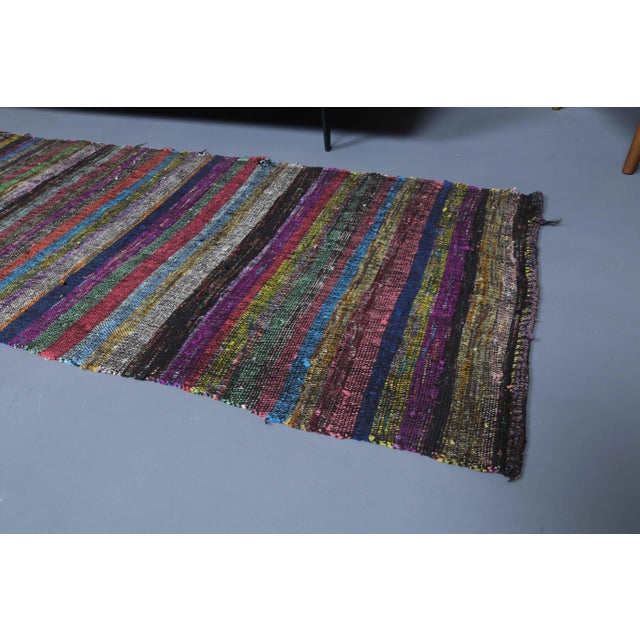 Textile Vintage Turkish Hand-Knotted Wool Cotton Purple Kilim Runner Rug For Sale - Image 7 of 11