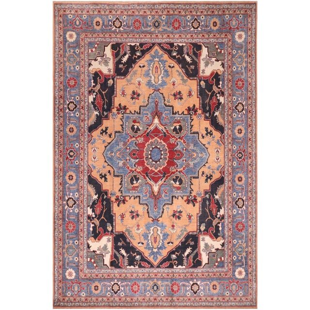 Rustic Kazak Orange/Blue Wool Rug - 8'1''x10'0'' For Sale - Image 10 of 10