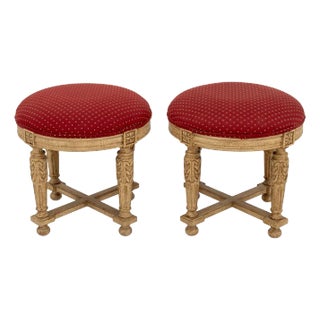 Louis XVI Style Cream Painted Stools, Pair For Sale