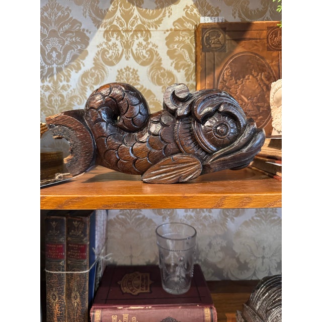 Wood Pair of Antique Carved Wooden Corbels- Classical Dolphin For Sale - Image 7 of 10