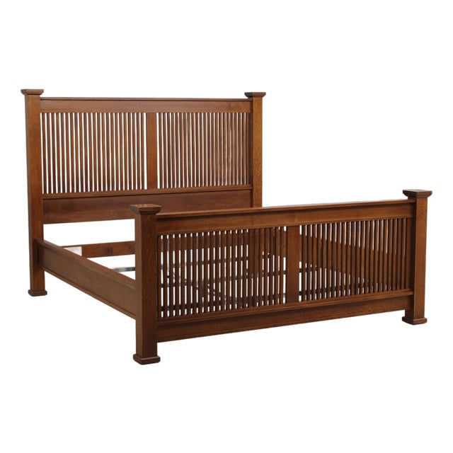 Stickley Mission Oak King Size Spindle Prairie Bed For Sale