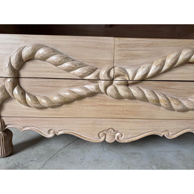 Vintage Hollywood Regency Hand-Carved Wood Rope & Tassel Commode For Sale In Miami - Image 6 of 12