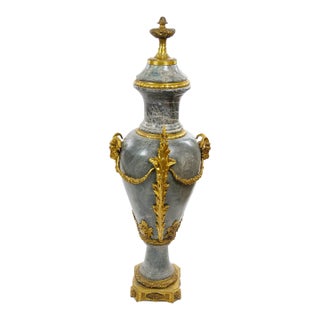 Italian Louis XVI-Style Gray Marble / Gilt-Bronze Mounted Urn, Late 19th Century For Sale