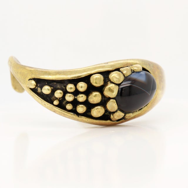 Signed Mid-Century Stephen Burr Brutalist Cast Brass & Agate Cabochon Bracelet For Sale - Image 10 of 11