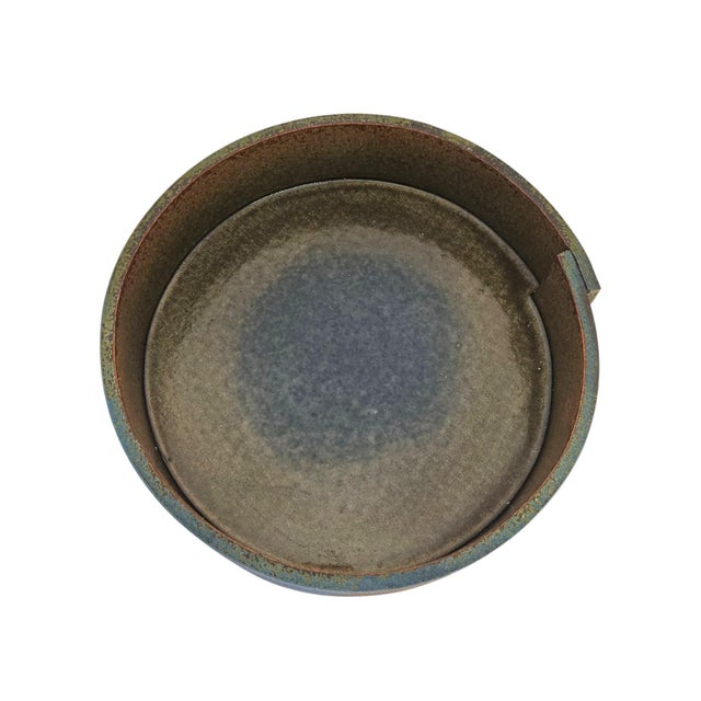 Late 20th Century Japanese Stoneware Ikebana Suiban With Variegated Glaze For Sale - Image 10 of 13