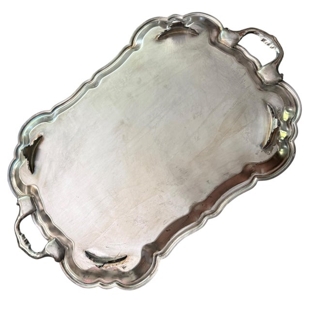 Large Vintage f.b. Rogers Silverplate Footed Butler’s Serving Tray - 27.5” For Sale - Image 11 of 13