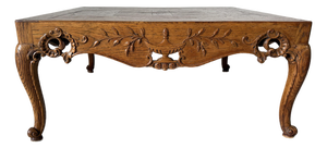 1960s French Provincial Louis XV–Style Hollywood Regency Carved Oak Parquetry Coffee Table