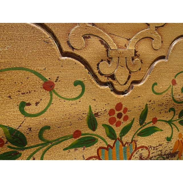Pair Vintage French Provincial Hand Painted Gold Floral Twin Headboards W Rails For Sale - Image 14 of 16