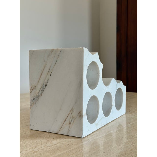 Antique White Carved Marble Sculptural Block Wine Rack or Sparkling Water Bottle Display For Sale - Image 8 of 12