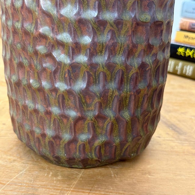 Ceramic Textured Ceramic Vase in Reddish-Brown & Olive Green Finish For Sale - Image 7 of 10