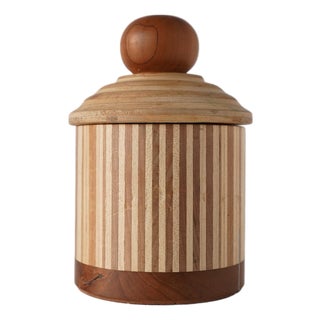 Late 20th Century Marquetry Hand Turned Striped Round Box For Sale
