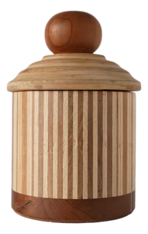 Late 20th Century Marquetry Hand Turned Striped Round Box